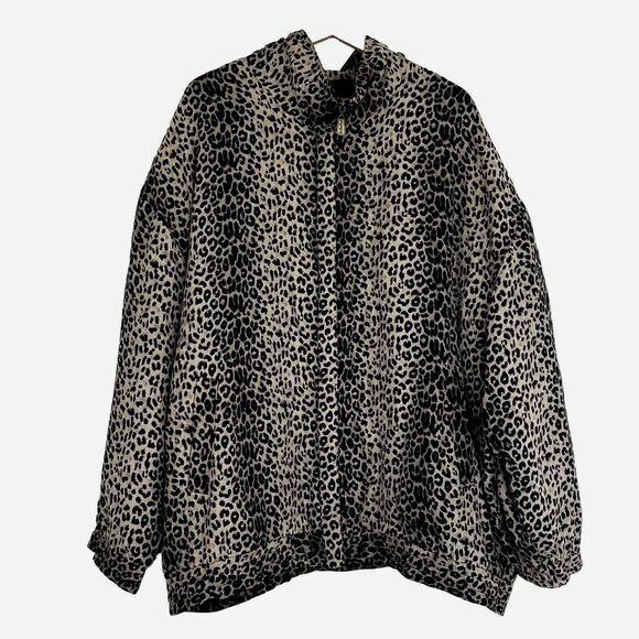 Fuda International VTG 90's Plus 3X 100% Silk Zip Up Satin Bomber Leopard Jacket - Picture 1 of 8